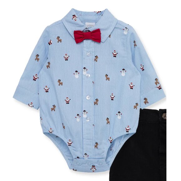Little Me Other - NEW Little Me Long Sleeve Collared Button Up Dress Shirt Bowtie Bodysuit Onesie